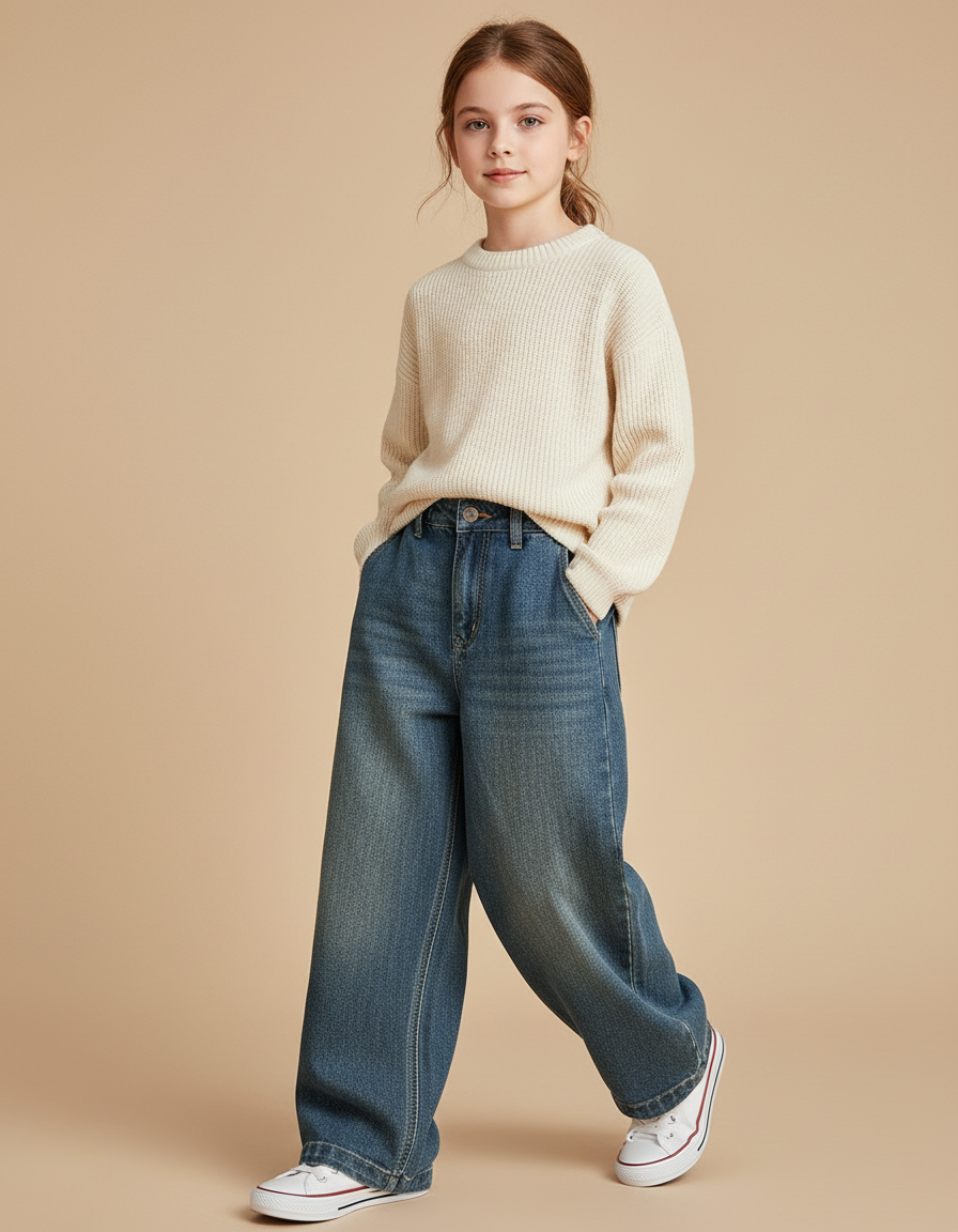 Pantalon Baggy Denim Large Bleu Décontracté Enfant - Jean