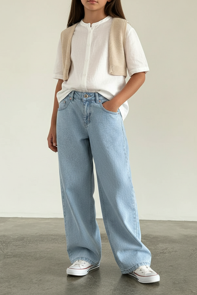 Pantalon Baggy Bleu Clair Ample Décontracté Denim - Jean