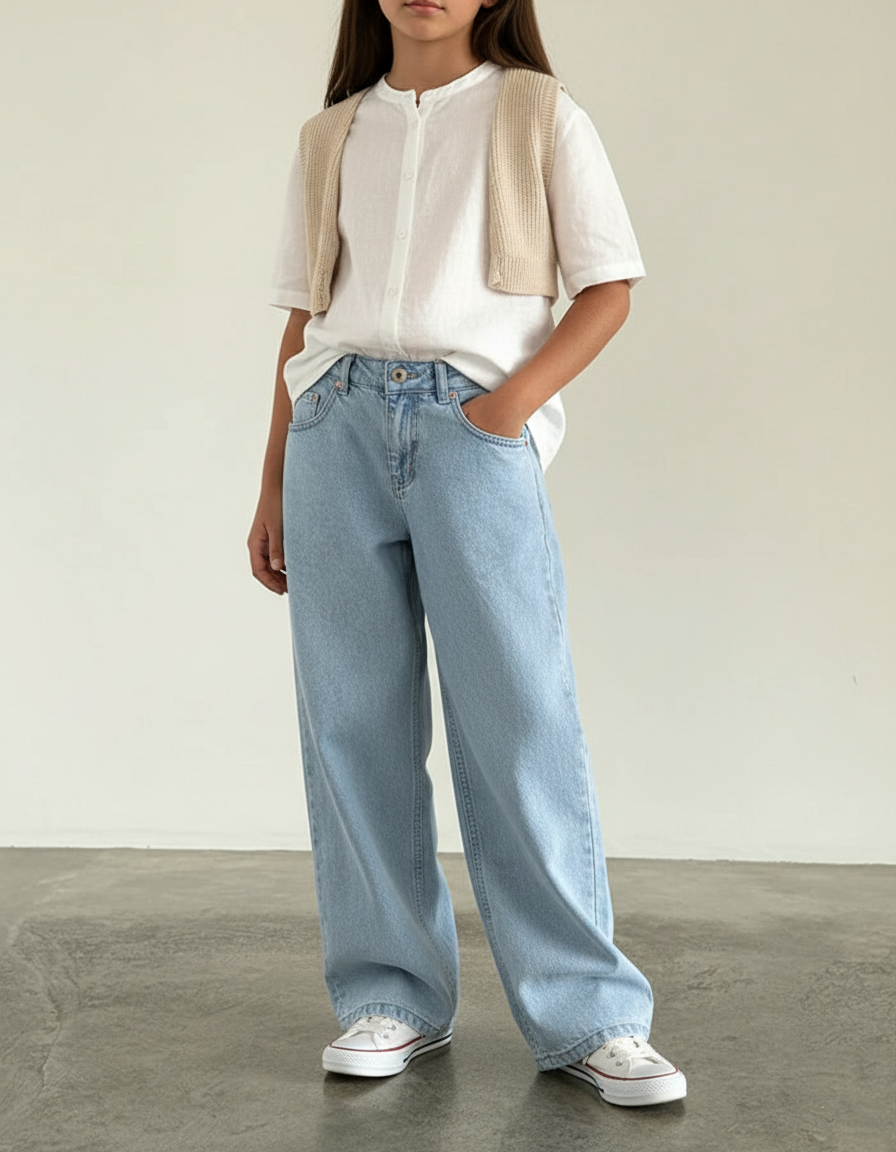 Pantalon Baggy Bleu Clair Ample Décontracté Denim - Jean