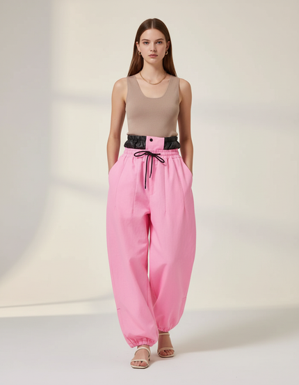 Pantalon Baggy Rose Ample Cordon Fluide Décontracté - Toile