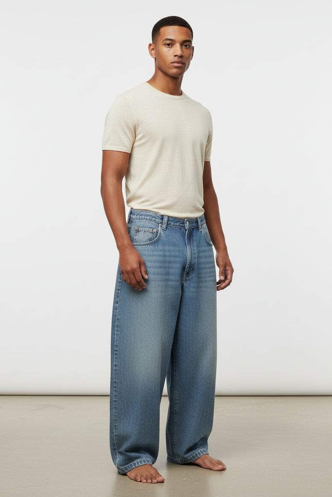 Pantalon Baggy Jean Bleu Délavé Ample Homme