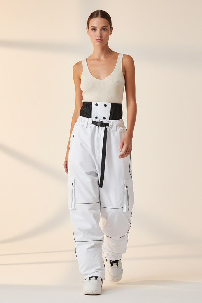 Pantalon Baggy Blanc Noir Imperméable Ski Unisexe - Polyester