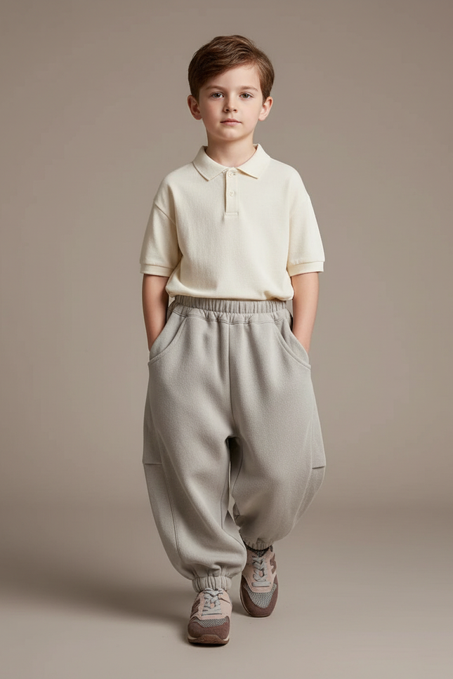 Pantalon Baggy Gris Ample Molletonné Épais Enfant