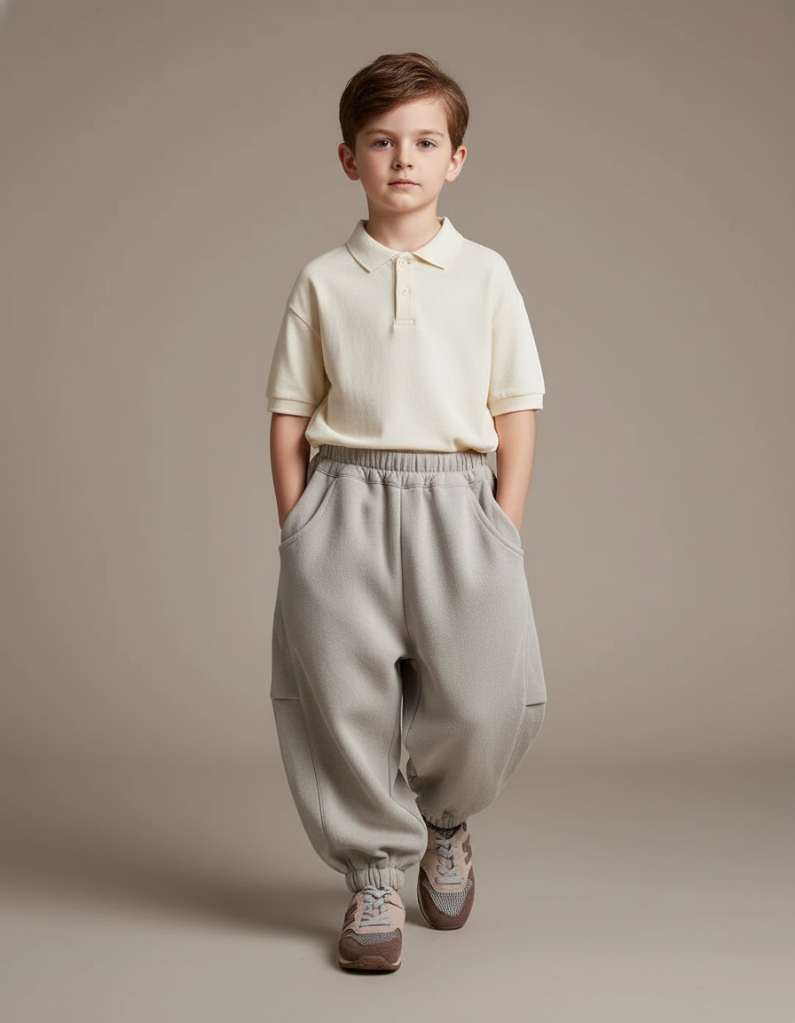 Pantalon Baggy Gris Ample Molletonné Épais Enfant