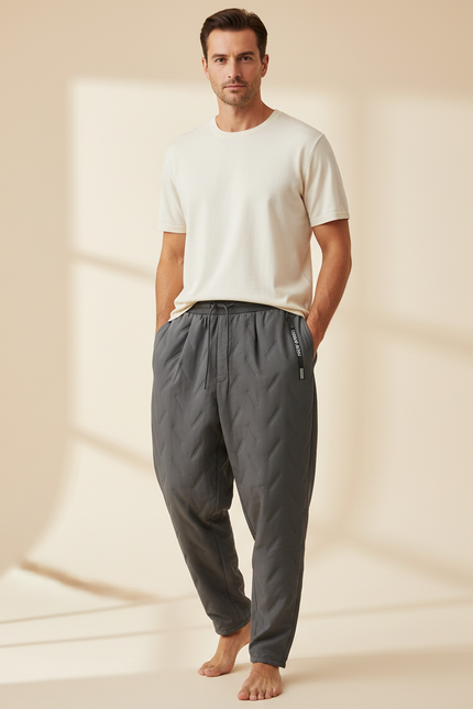 Pantalon Baggy Gris Matelassé Ample Cordon Décontracté Homme - Molleton