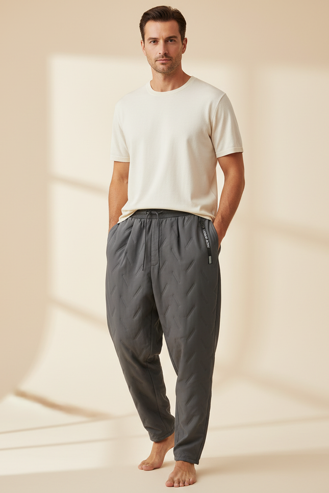 Pantalon Baggy Gris Matelassé Ample Cordon Décontracté Homme - Molleton