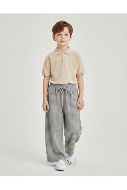 Pantalon Baggy Gris Côtelé Ample Confortable Enfant - Maille