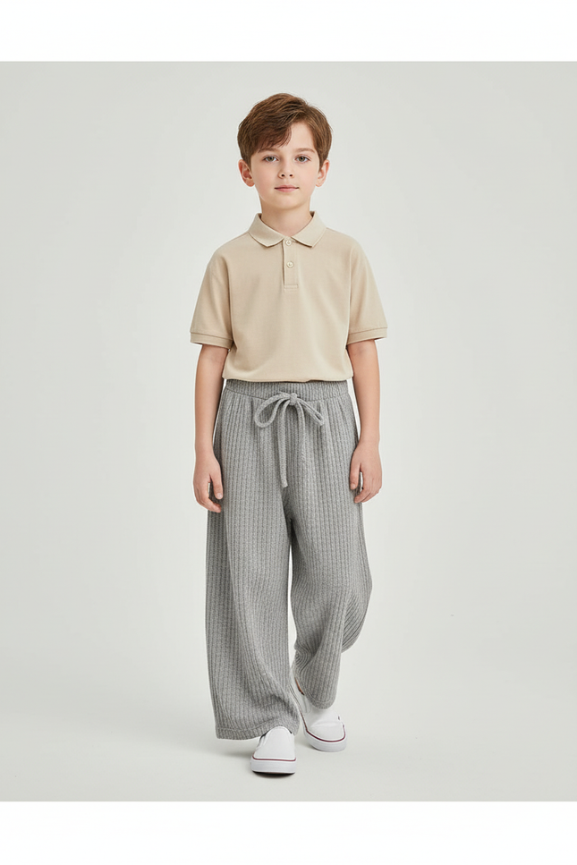 Pantalon Baggy Gris Côtelé Ample Confortable Enfant - Maille