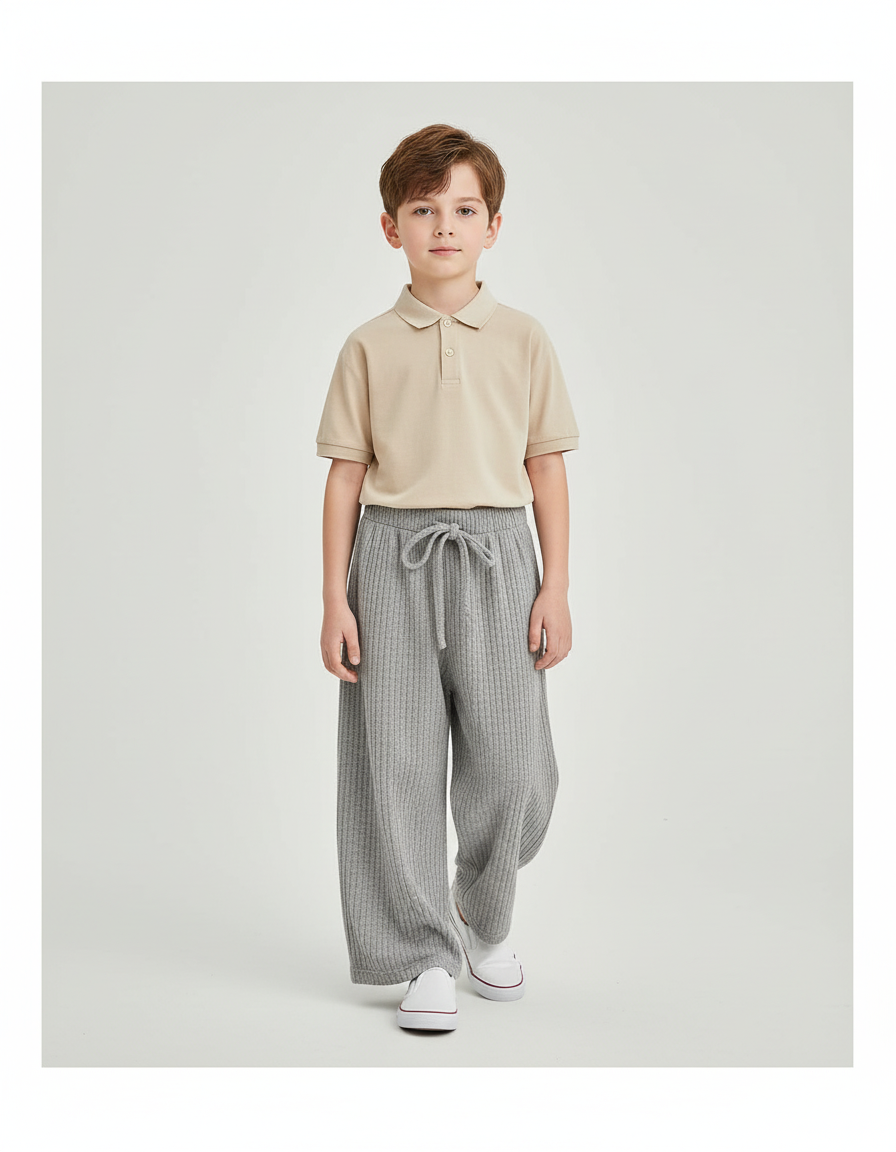 Pantalon Baggy Gris Côtelé Ample Confortable Enfant - Maille