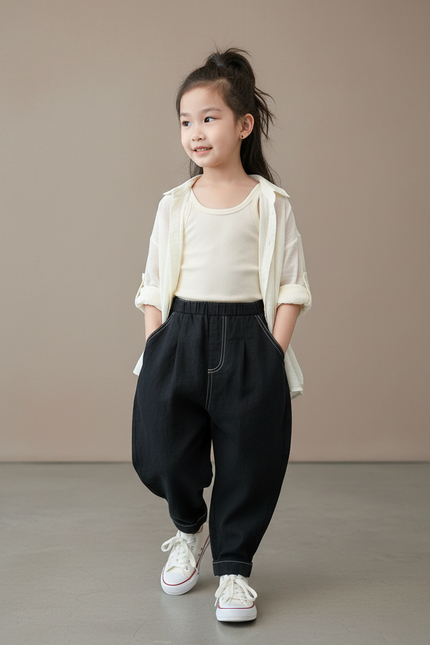 Pantalon Baggy Fille Noir Jogging Denim - Jean