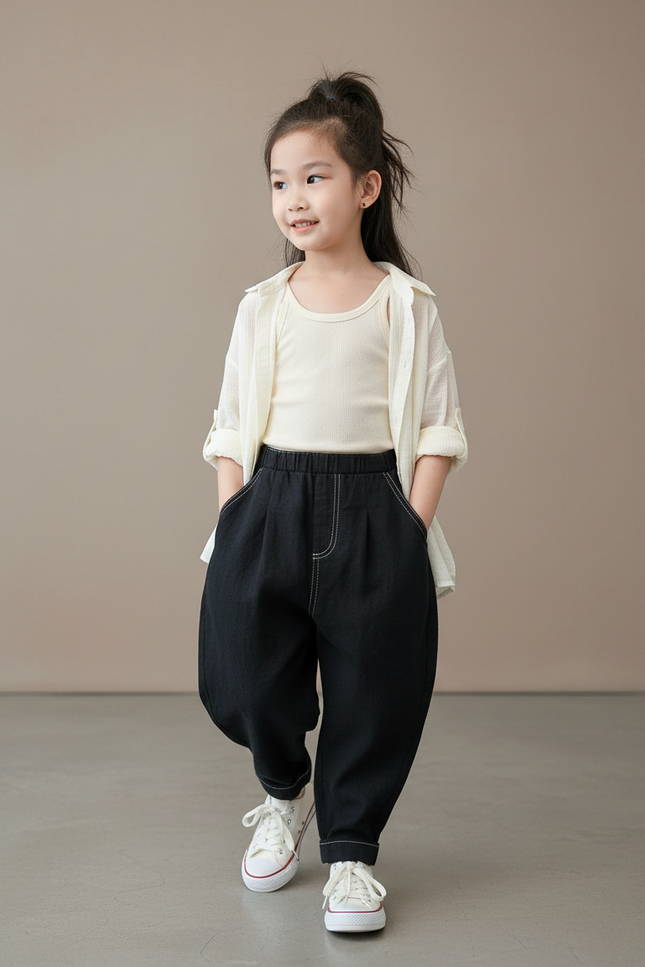 Pantalon Baggy Fille Noir Jogging Denim - Jean