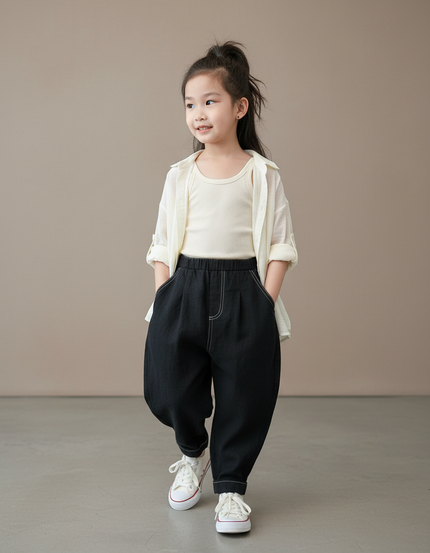 Pantalon Baggy Fille Noir Jogging Denim - Jean