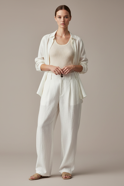 Pantalon Baggy Blanc Ample Lin Chic Femme