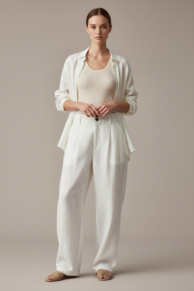Pantalon Baggy Blanc Ample Lin Chic Femme