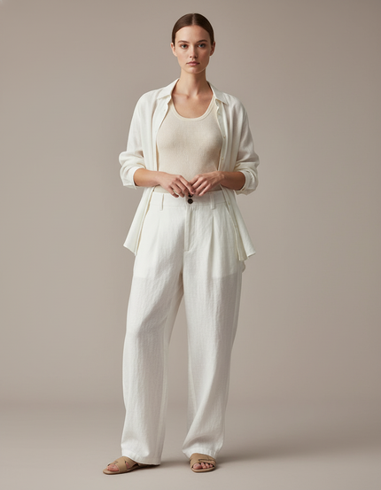 Pantalon Baggy Blanc Ample Lin Chic Femme