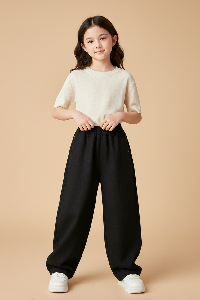 Pantalon Baggy Noir Ample Confortable Fille - Molleton