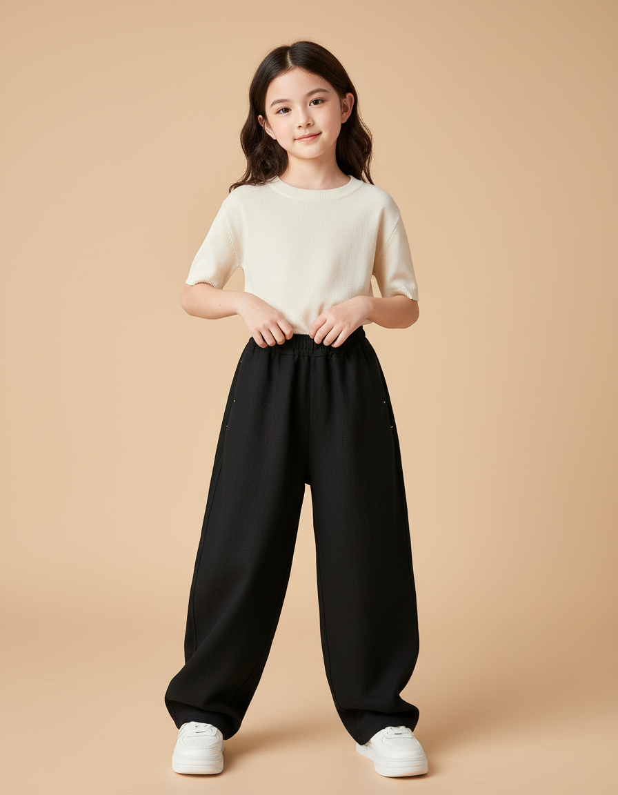 Pantalon Baggy Noir Ample Confortable Fille - Molleton