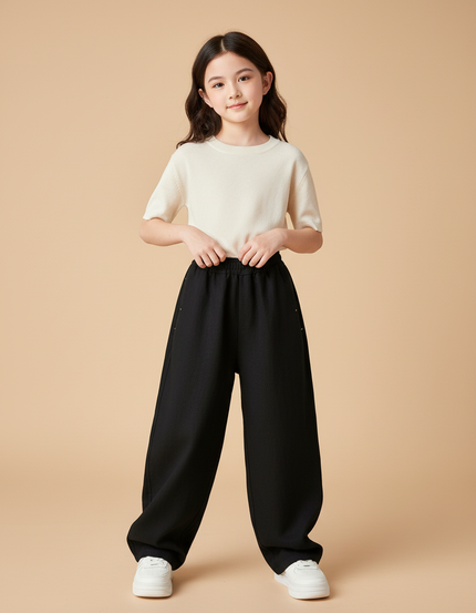 Pantalon Baggy Noir Ample Confortable Fille - Molleton