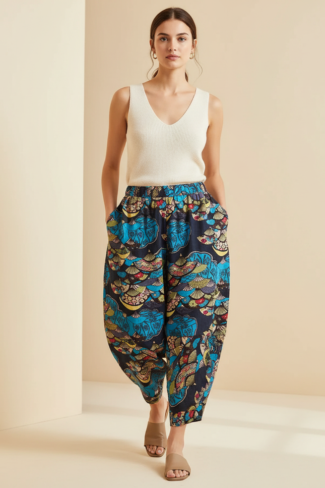 Pantalon Baggy Imprimé Ethnique Ample Fluide Femme - Viscose