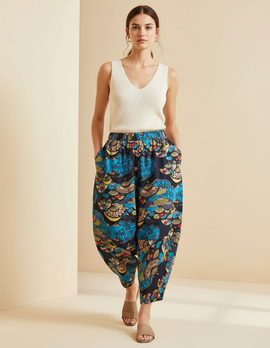 Pantalon Baggy Imprimé Ethnique Ample Fluide Femme - Viscose