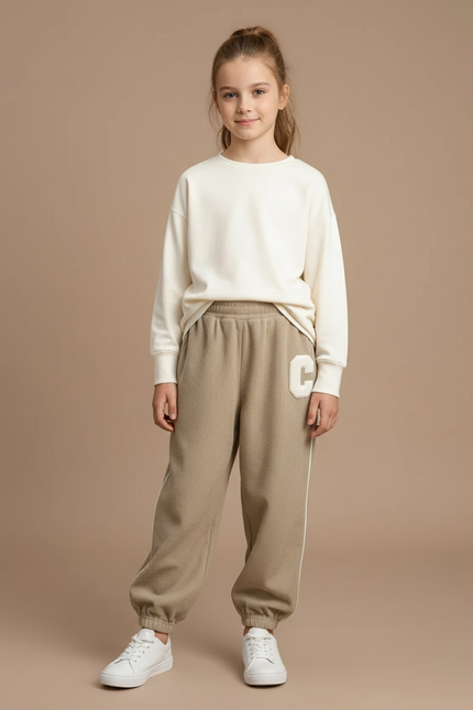 Pantalon Baggy Côtelé Beige Ample Décontracté Enfant - Cordé