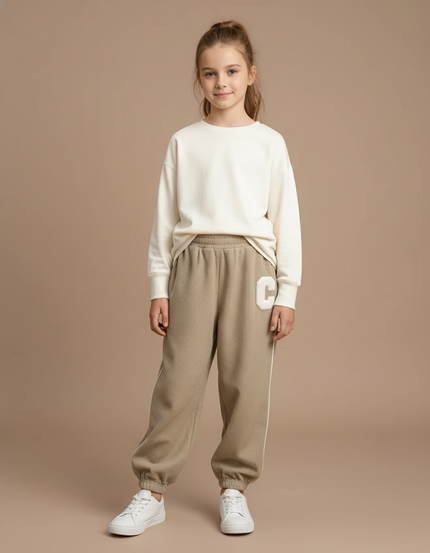 Pantalon Baggy Côtelé Beige Ample Décontracté Enfant - Cordé