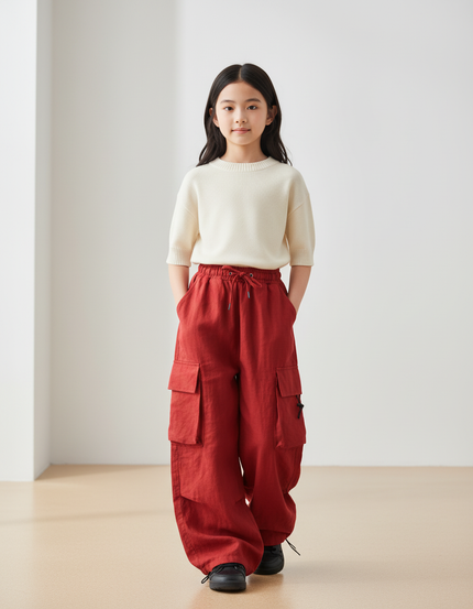 Pantalon Baggy Rouge Cargo Ample Lin Enfant