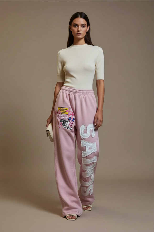 Pantalon Baggy Rose Imprimé Streetwear Ample Décontracté - Molleton