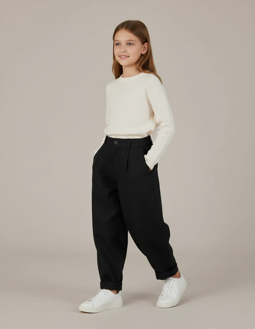 Pantalon Baggy Noir Ample Décontracté Fille - Coton