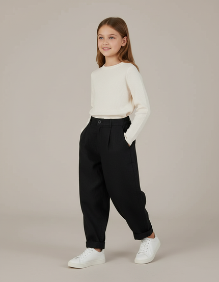 Pantalon Baggy Noir Ample Décontracté Fille - Coton