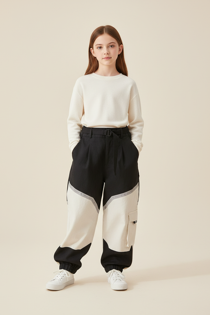 Pantalon Baggy Noir Crème Réfléchissant Cargo Enfant - Multicolore Molleton
