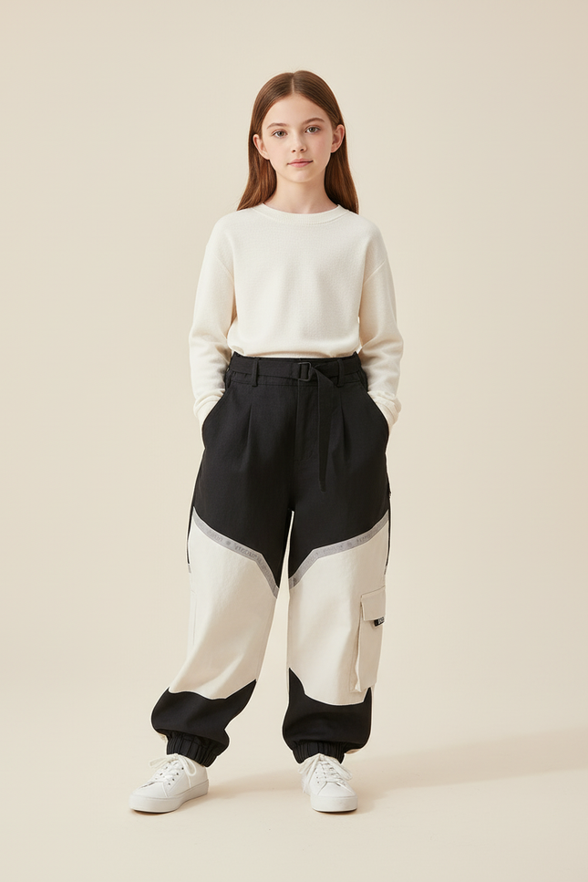 Pantalon Baggy Noir Crème Réfléchissant Cargo Enfant - Multicolore Molleton