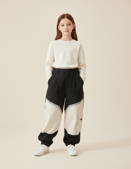 Pantalon Baggy Noir Crème Réfléchissant Cargo Enfant - Multicolore Molleton