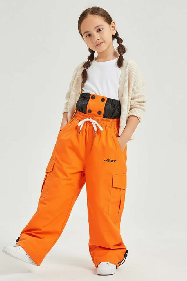 Pantalon Baggy Orange Cargo Imperméable Enfant Ski - Polyester