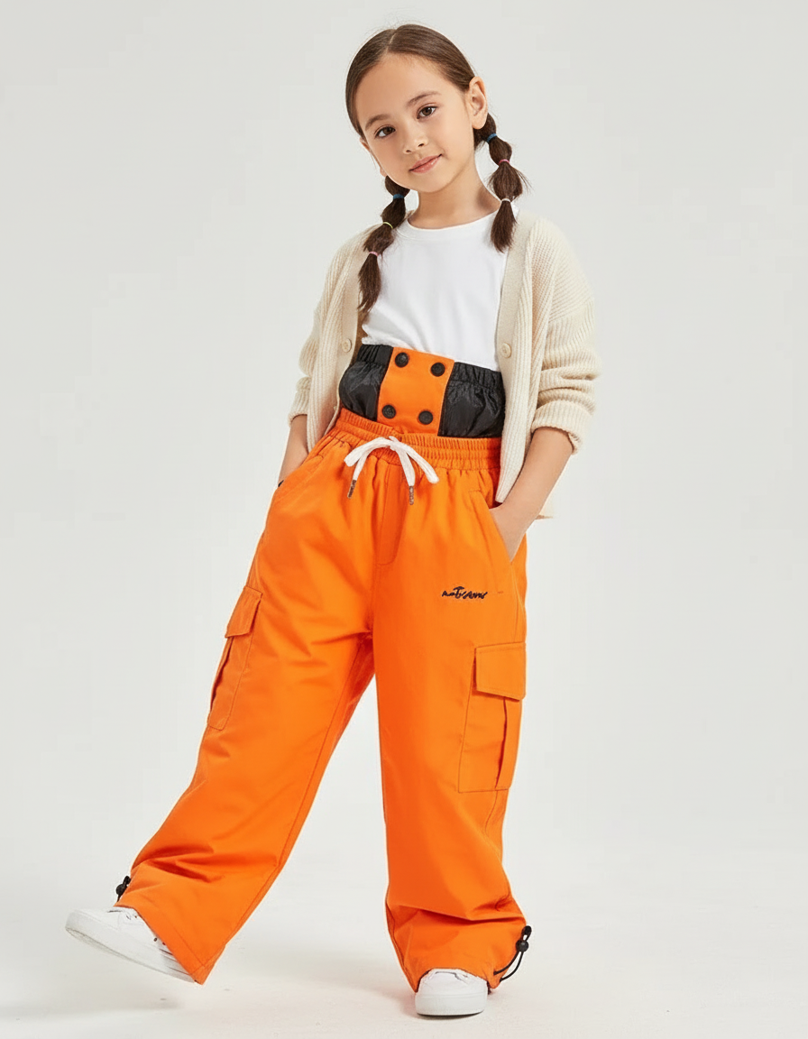 Pantalon Baggy Orange Cargo Imperméable Enfant Ski - Polyester