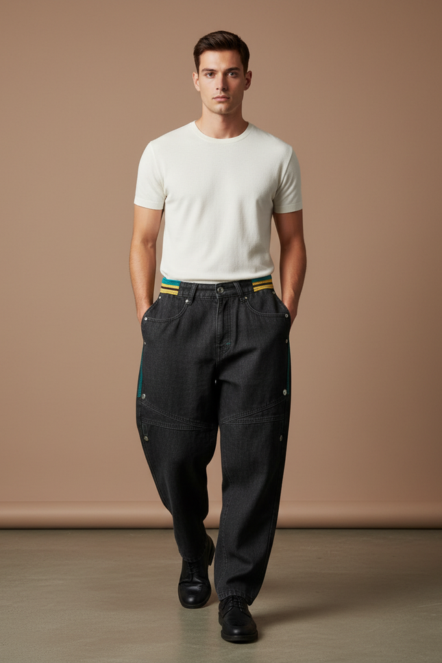 Pantalon Baggy Denim Noir Ample Décontracté Homme - Jean