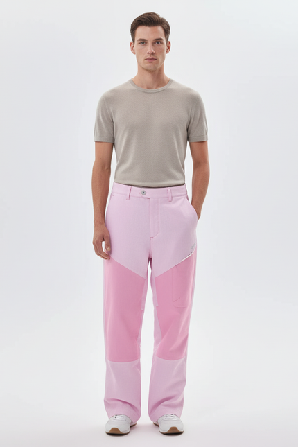 Pantalon Baggy Rose Bicolore Ample Patchwork Décontracté - Coton