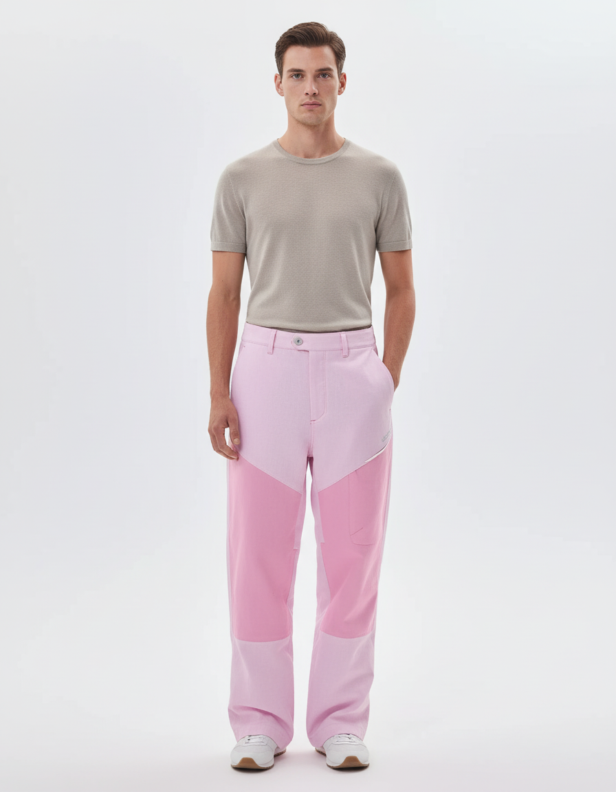 Pantalon Baggy Rose Bicolore Ample Patchwork Décontracté - Coton