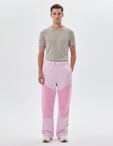 Pantalon Baggy Rose Bicolore Ample Patchwork Décontracté - Coton