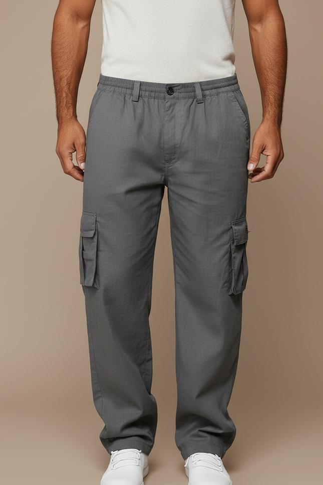 Pantalon Baggy Gris Coton Ample Cargo Homme Décontracté