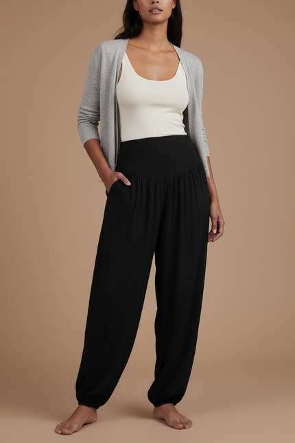 Pantalon Baggy Noir Ample Fluide Confortable Femme - Viscose