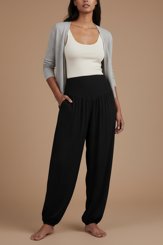 Pantalon Baggy Noir Ample Fluide Confortable Femme - Viscose