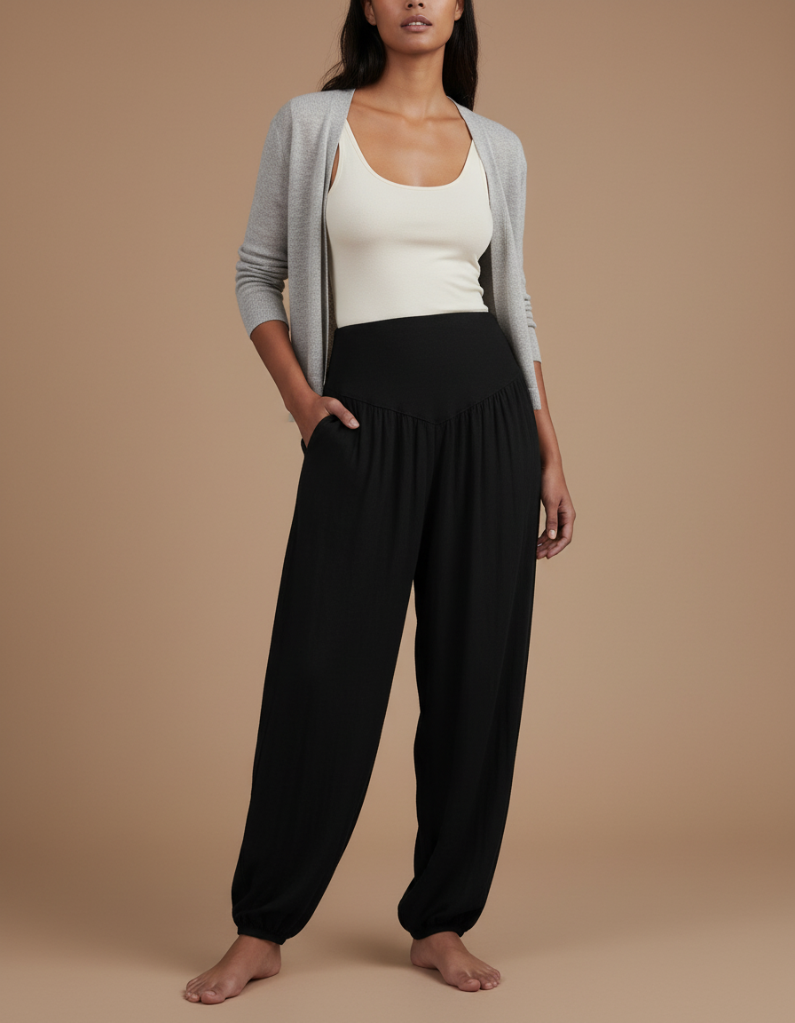 Pantalon Baggy Noir Ample Fluide Confortable Femme - Viscose