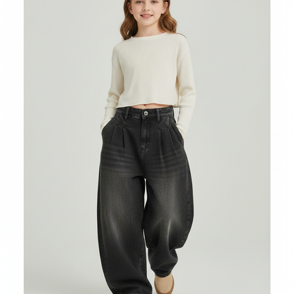 Pantalon Baggy Jean Gris Ample Unisexe Décontracté