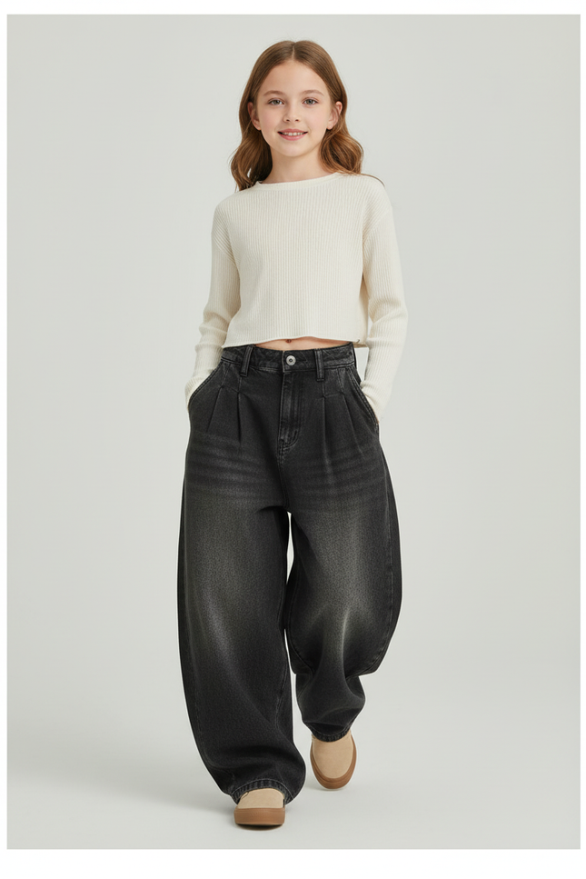 Pantalon Baggy Jean Gris Ample Unisexe Décontracté