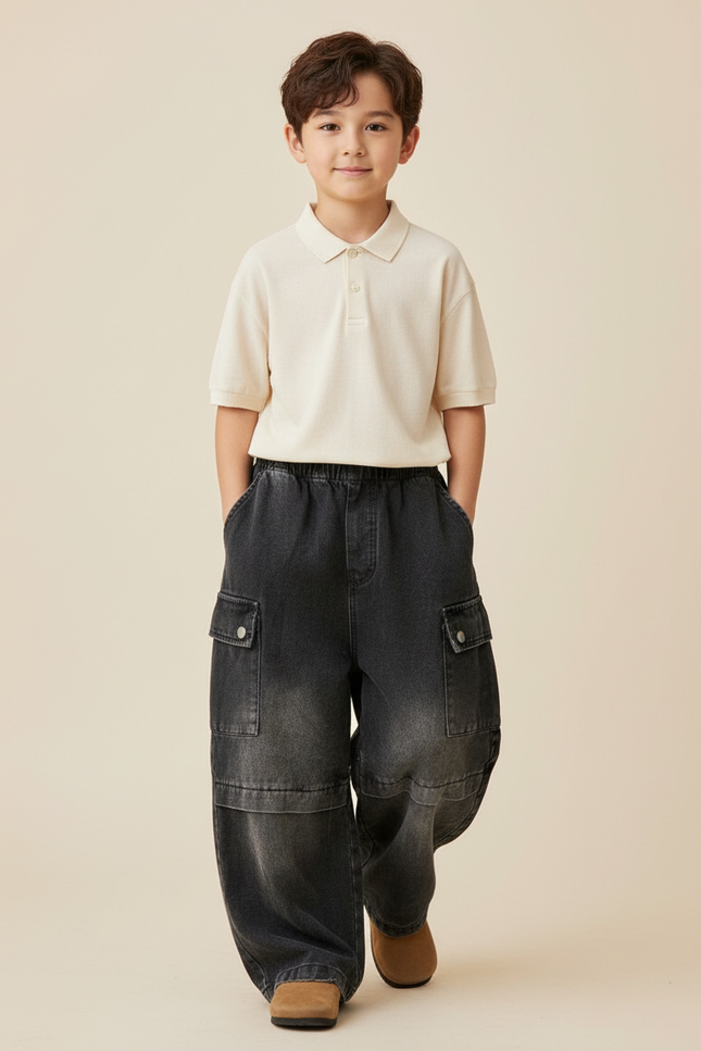 Pantalon Baggy Noir Dégradé Cargo Ample Garçon - Jean