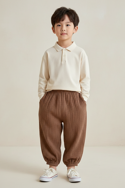 Pantalon Baggy Marron Côtelé Ample Enfant Coton - Cordé