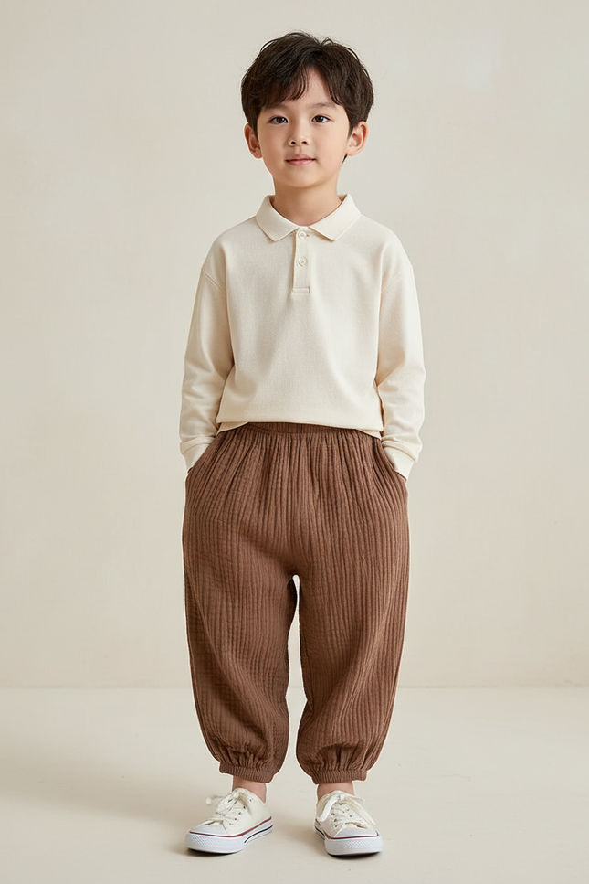 Pantalon Baggy Marron Côtelé Ample Enfant Coton - Cordé