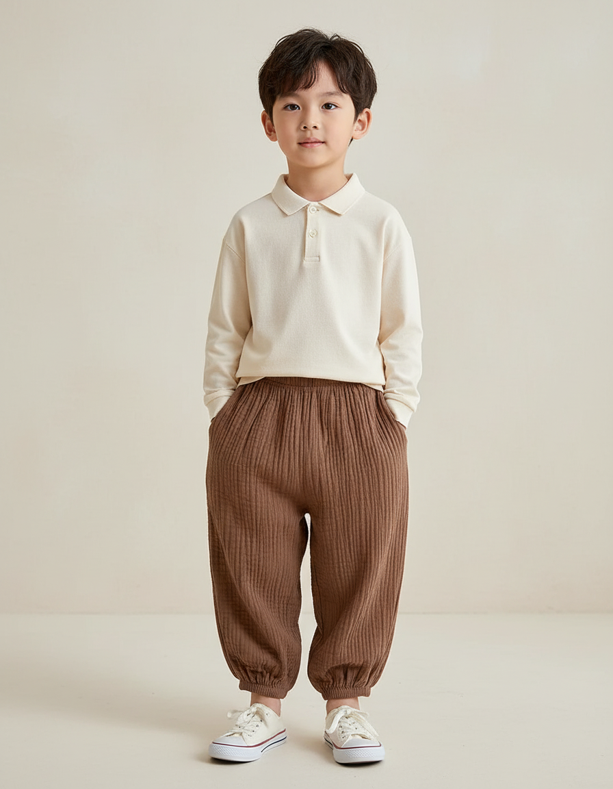 Pantalon Baggy Marron Côtelé Ample Enfant Coton - Cordé