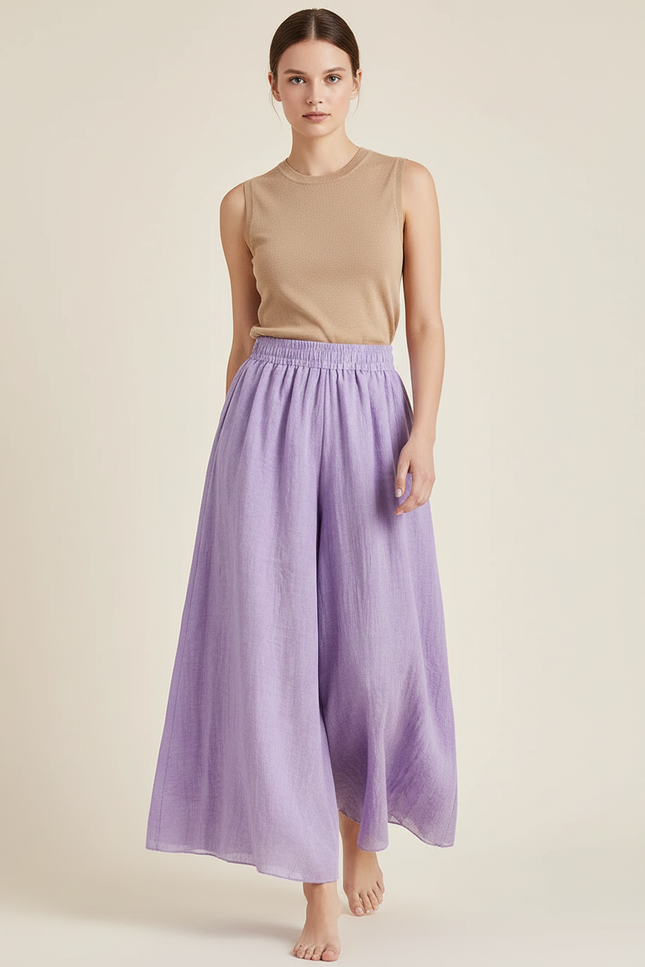 Pantalon Baggy Violet Coton Lin Ample Fluide